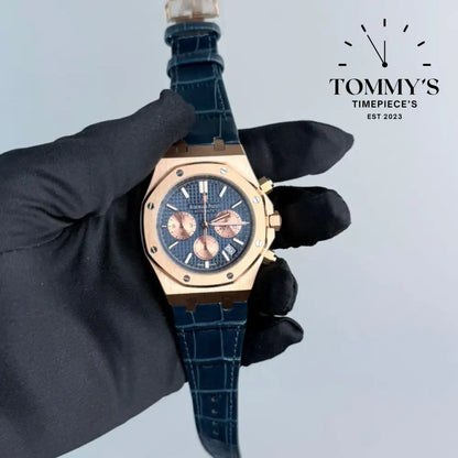 AAA+ Royal Oak Chronograph 41mm Blue ’Grande Tapisserie’ Dial-Leather Strap