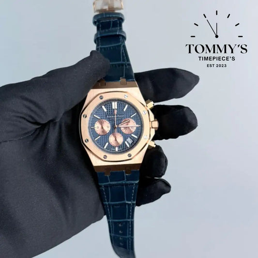 AAA+ Royal Oak Chronograph 41mm Blue ’Grande Tapisserie’ Dial-Leather Strap