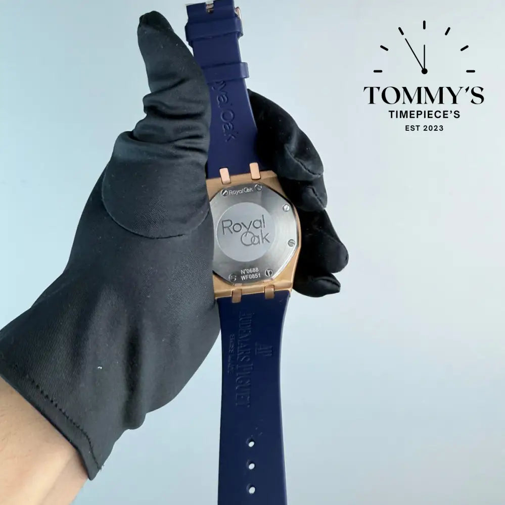 AAA+ Royal Oak Chronograph 41mm Blue ’Grande Tapisserie’ Dial-Leather Strap (Rose Gold Bezel)
