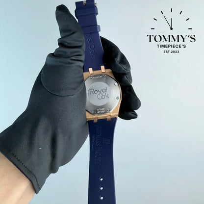 AAA+ Royal Oak Chronograph 41mm Blue ’Grande Tapisserie’ Dial-Leather Strap (Rose Gold Bezel)