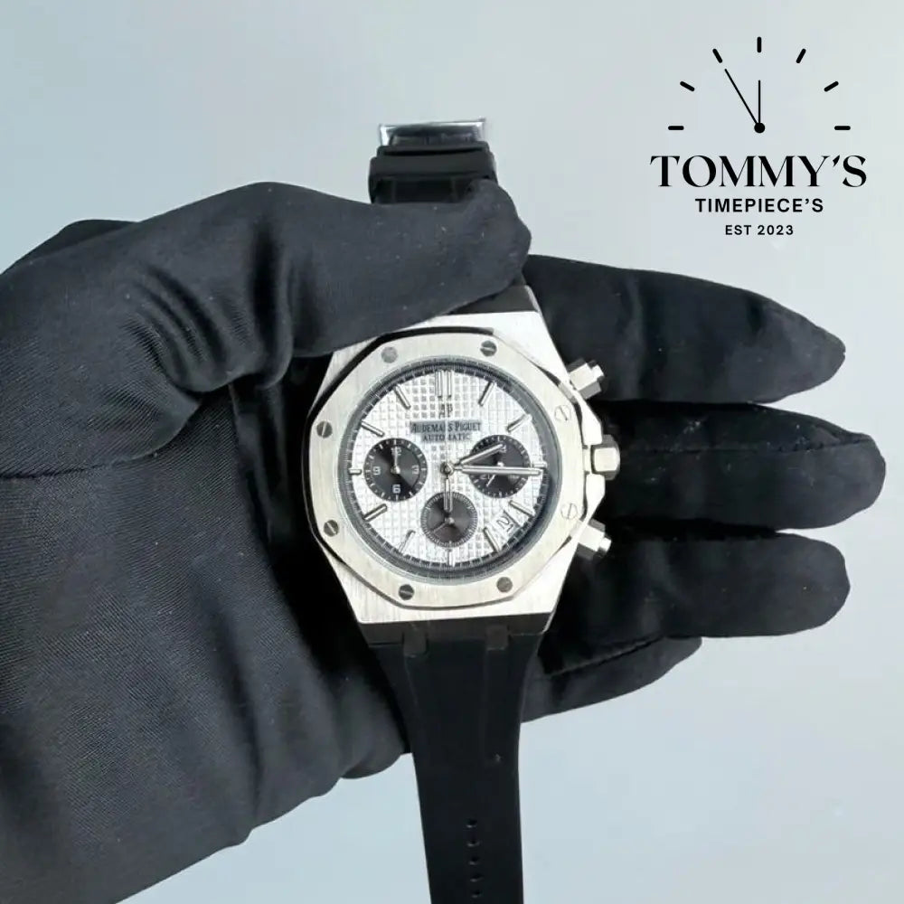 AAA+ Royal Oak Chronograph 41mm Blue ’Grande Tapisserie’ Dial-Rubber Strap (White Bezel)