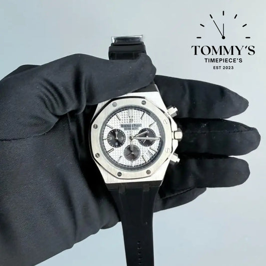 AAA+ Royal Oak Chronograph 41mm Blue ’Grande Tapisserie’ Dial-Rubber Strap (White Bezel)