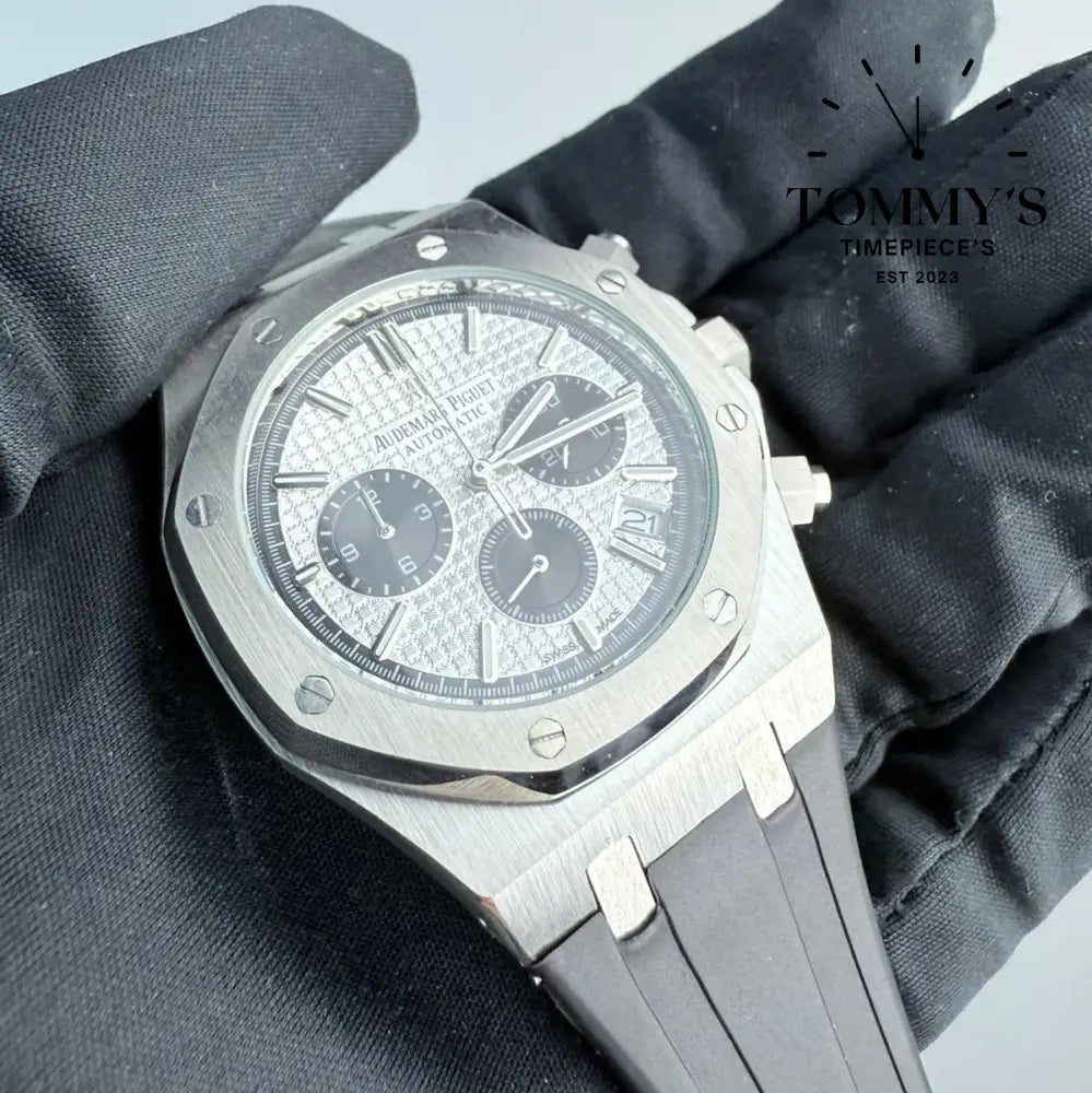 AAA+ Royal Oak Chronograph 41mm Blue ’Grande Tapisserie’ Dial-Rubber Strap (White Bezel)