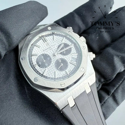 AAA+ Royal Oak Chronograph 41mm Blue ’Grande Tapisserie’ Dial-Rubber Strap (White Bezel)