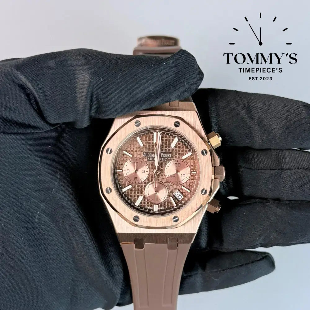 AAA+ Royal Oak Chronograph 41mm Brown ’Grande Tapisserie’ Dial - Rubber Strap