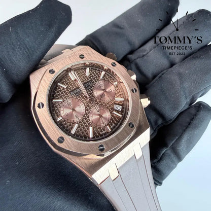 AAA+ Royal Oak Chronograph 41mm Brown ’Grande Tapisserie’ Dial - Rubber Strap
