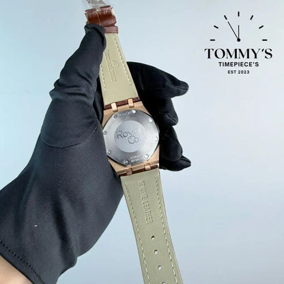 AAA+ Royal Oak Chronograph 41mm Chocolate ’Grande Tapisserie’ Dial-Leather Strap (Gold Bezel)