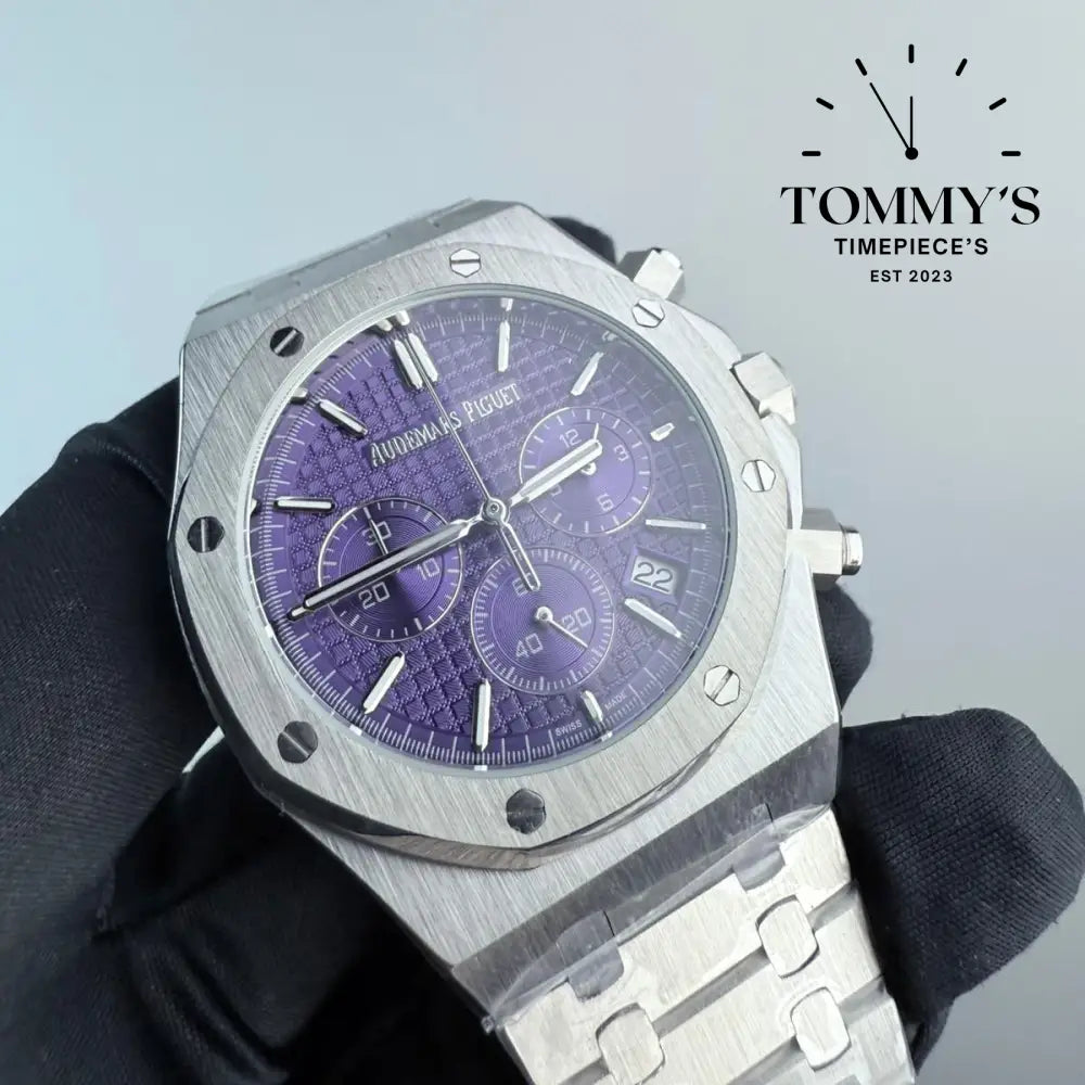 AAA+ Royal Oak Chronograph 41mm Purple ’Grande Tapisserie’ Dial-Steel Bracelet