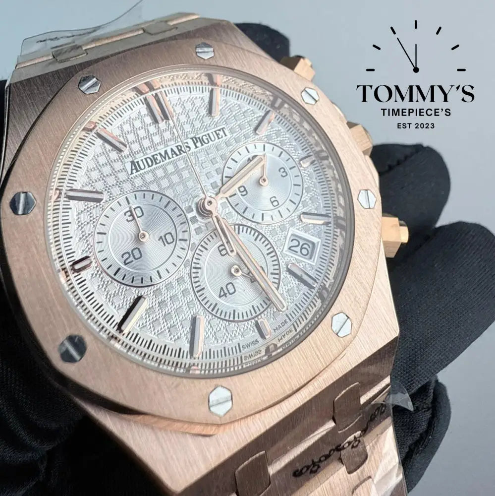 AAA+ Royal Oak Chronograph 41mm White ’Grande Tapisserie’ Dial-Steel Bracelet