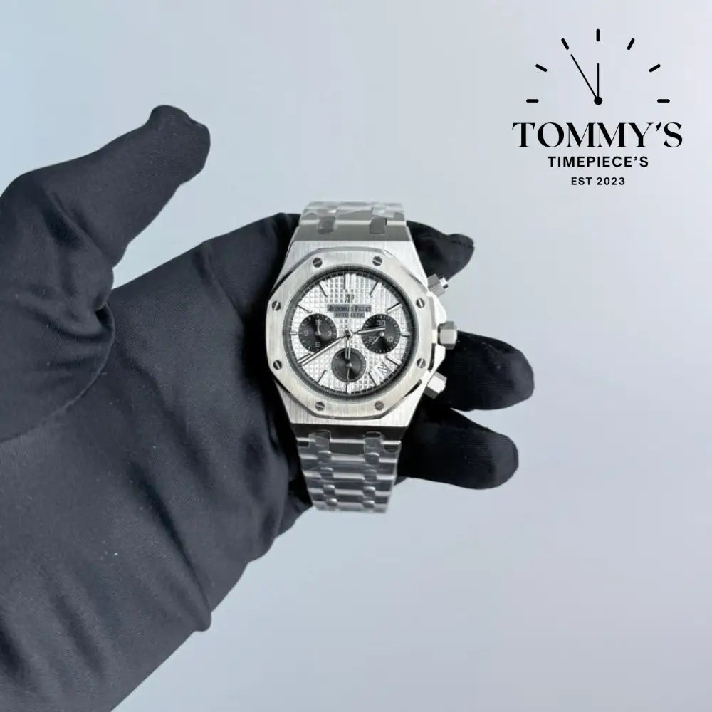 AAA+ Royal Oak Chronograph 41mm White ’Grande Tapisserie’ Dial-Steel Bracelet