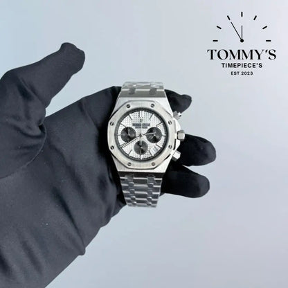 AAA+ Royal Oak Chronograph 41mm White ’Grande Tapisserie’ Dial-Steel Bracelet