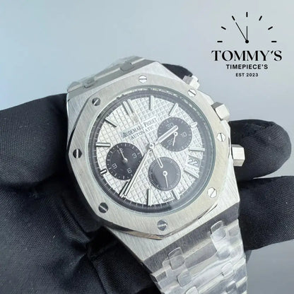 AAA+ Royal Oak Chronograph 41mm White ’Grande Tapisserie’ Dial-Steel Bracelet
