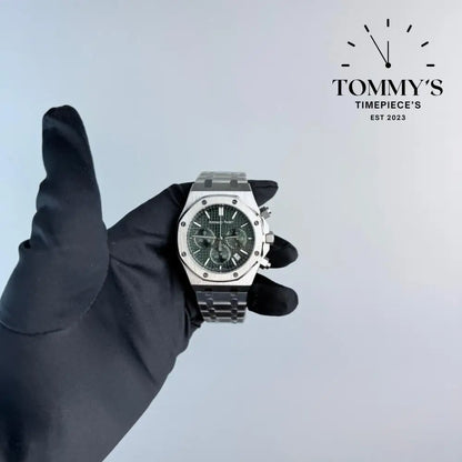 AAA+ Royal Oak Chronograph ’50th Anniversary’ 41mm Khaki Green Dial-Stainless Steel Bracelet (Silver Bezel)