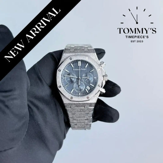 AAA+ Royal Oak Frosted Chronograph 41mm Blue Dial-Stainless Steel Bracelet (Silver Bezel)
