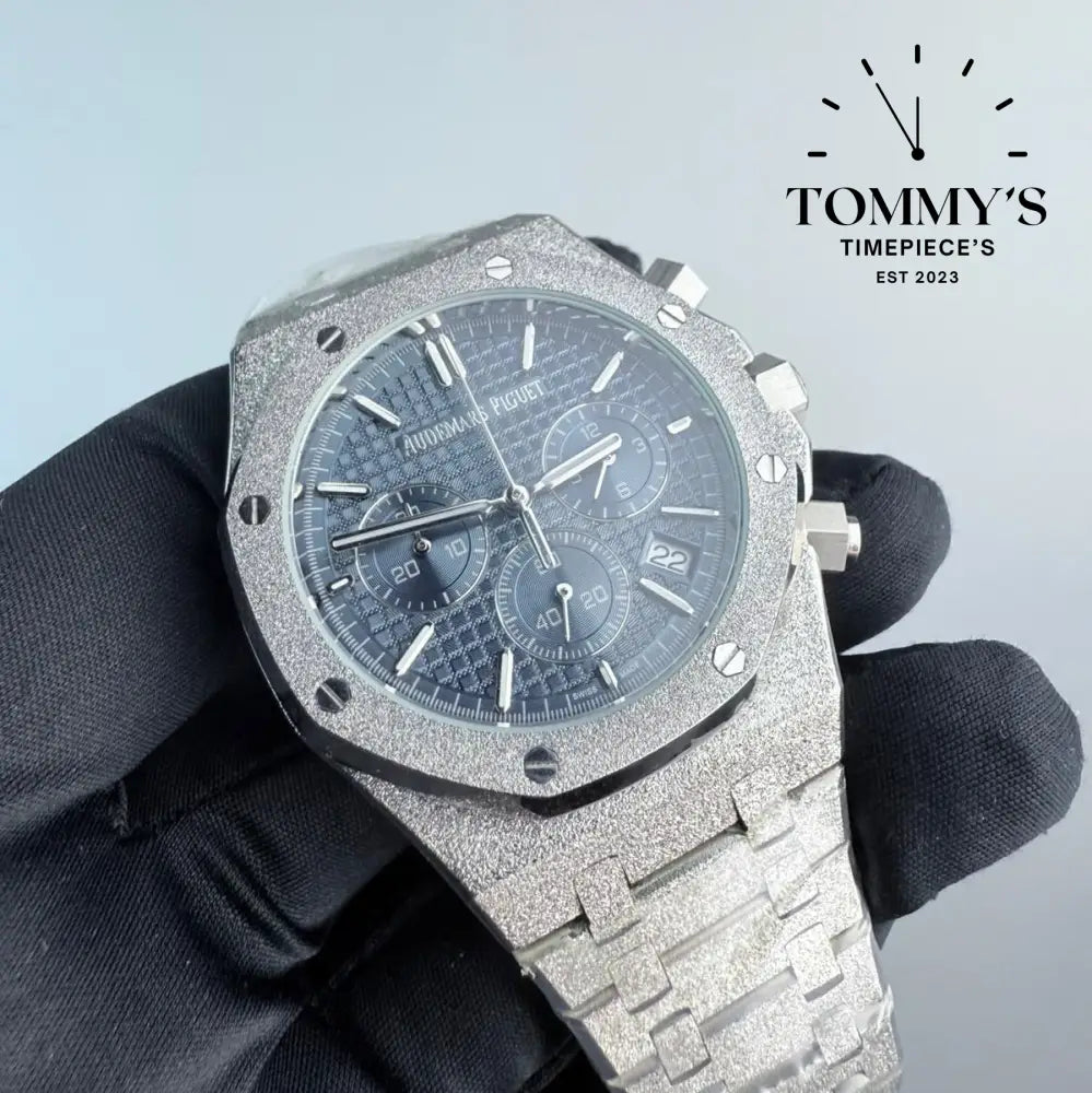 AAA+ Royal Oak Frosted Chronograph 41mm Blue Dial-Stainless Steel Bracelet (Silver Bezel)