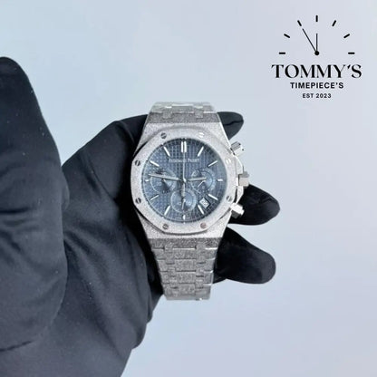 AAA+ Royal Oak Frosted Chronograph 41mm Blue Dial-Stainless Steel Bracelet (Silver Bezel)
