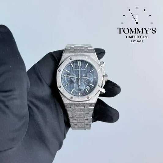 AAA+ Royal Oak Frosted Chronograph 41mm Blue Dial-Stainless Steel Bracelet (Silver Bezel)