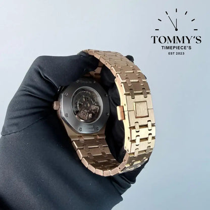 AAA+ Royal Oak (Skeleton) 41mm Skeletonized White Dial-Stainless Steel Bracelet (Gold Bezel)