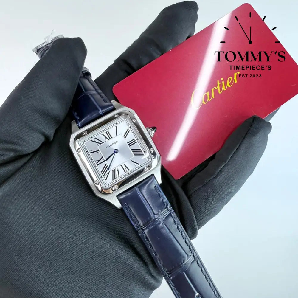 AAA+ Santos-Dumont (Small Model) 38mm White Dial-Blue Leather Strap (Silver Bezel)