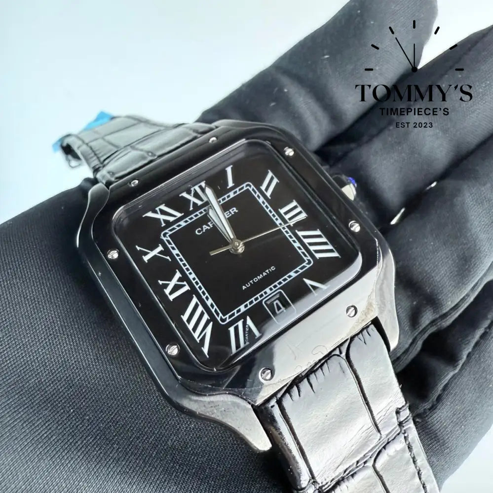 AAA+ Santos (Large Model) 39.8mm Black Dial- Leather Strap