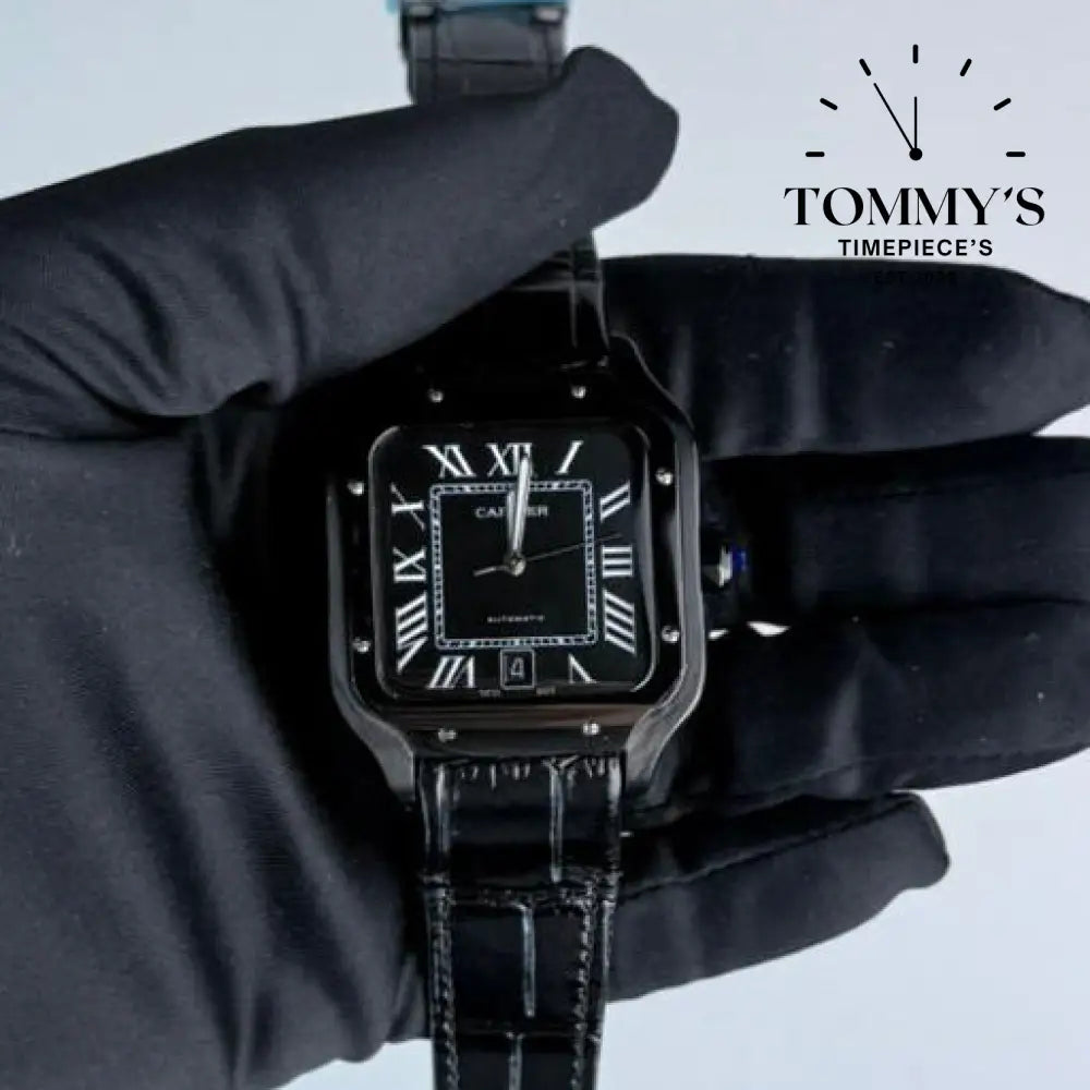 AAA+ Santos (Large Model) 39.8mm Black Dial- Leather Strap