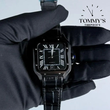 AAA+ Santos (Large Model) 39.8mm Black Dial- Leather Strap