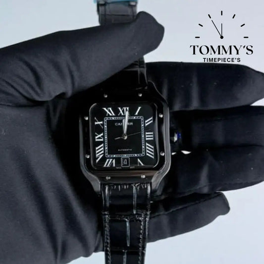 AAA+ Santos (Large Model) 39.8mm Black Dial- Leather Strap