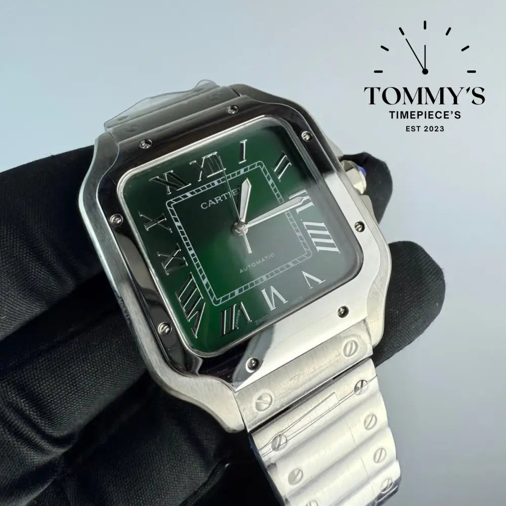 AAA+ Santos (Large Model) 39.8mm Green Dial-Stainless Steel Bracelet Watches