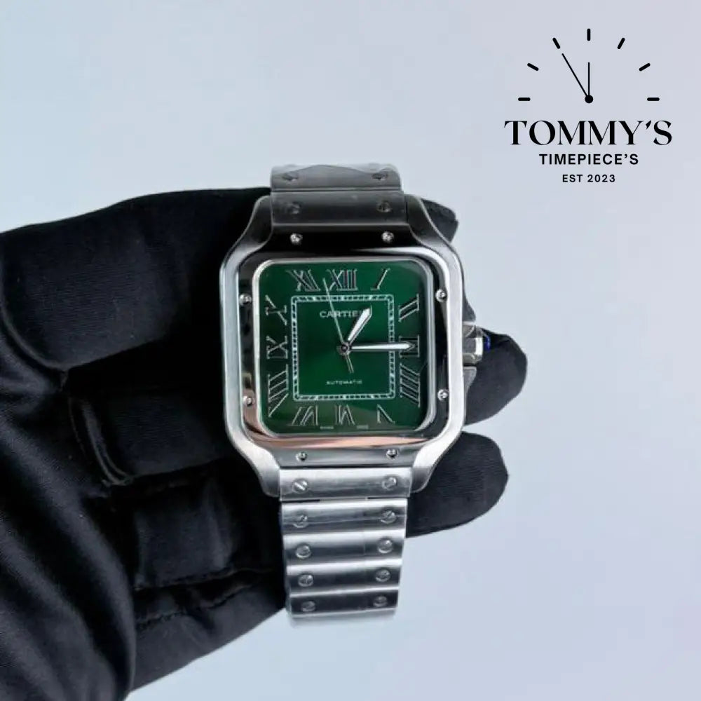 AAA+ Santos (Large Model) 39.8mm Green Dial-Stainless Steel Bracelet Watches