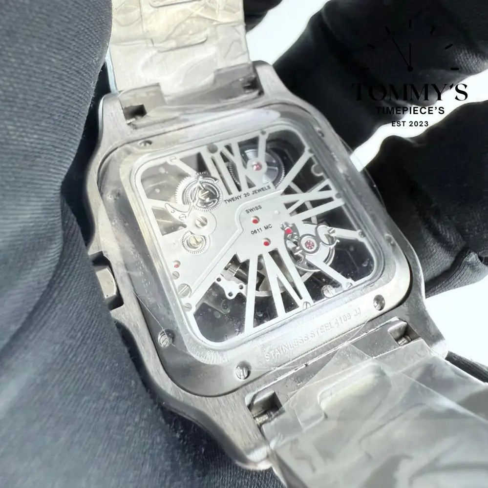 AAA+ Santos (Large Model) 39.8mm Skeleton Dial-Stainless Steel Bracelet (Dark Blue Bezel) Watches