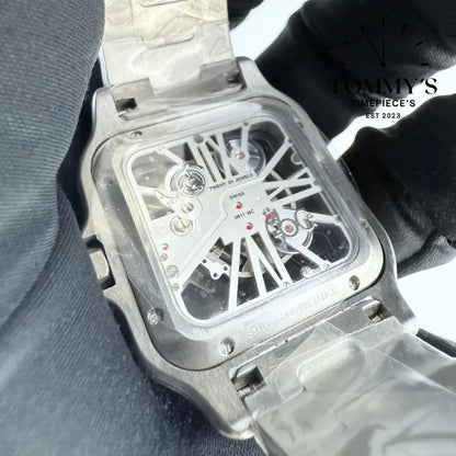 AAA+ Santos (Large Model) 39.8mm Skeleton Dial-Stainless Steel Bracelet (Dark Blue Bezel) Watches