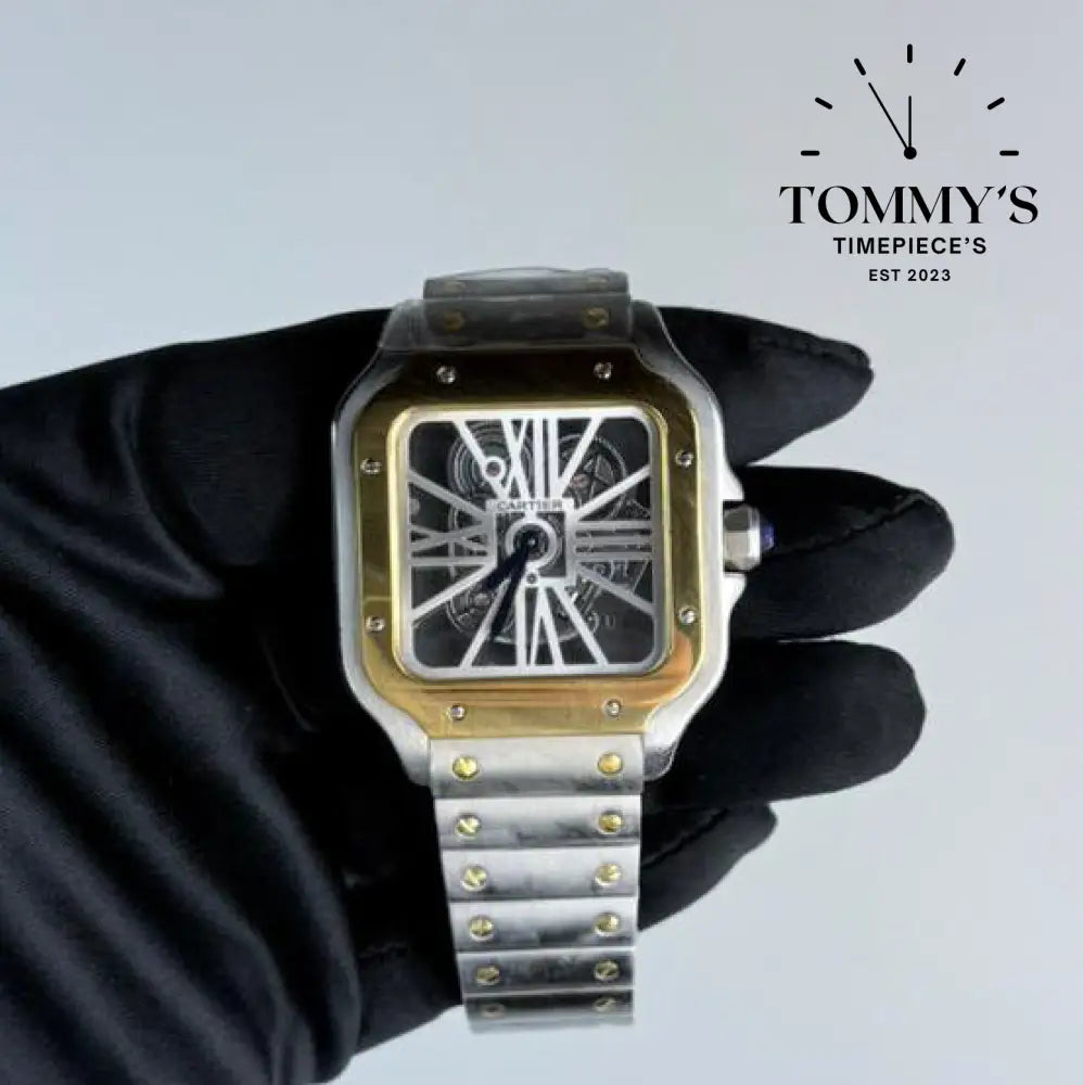 AAA+ Santos (Large Model) 39.8mm Skeleton Dial-Stainless Steel Bracelet (Gold Bezel Two-Tone)