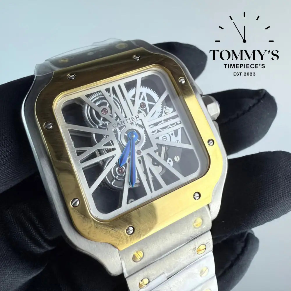 AAA+ Santos (Large Model) 39.8mm Skeleton Dial-Stainless Steel Bracelet (Gold Bezel Two-Tone)