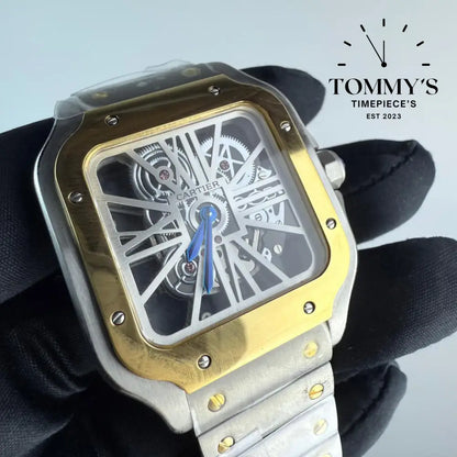 AAA+ Santos (Large Model) 39.8mm Skeleton Dial-Stainless Steel Bracelet (Gold Bezel Two-Tone)