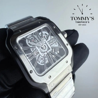 AAA+ Santos (Large Model) 39.8mm Skeleton Dial-Stainless Steel Bracelet (Silver Bezel) Watches