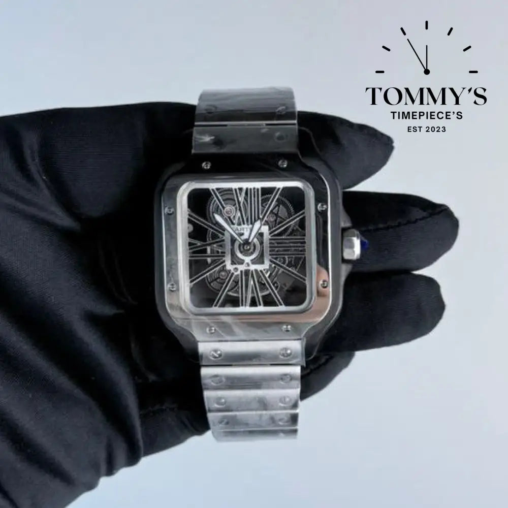AAA+ Santos (Large Model) 39.8mm Skeleton Dial-Stainless Steel Bracelet (Silver Bezel) Watches