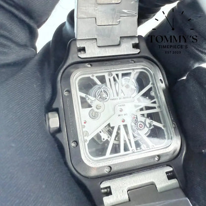 AAA+ Santos (Large Model) 39.8mm Skeleton Dial-Stainless Steel Bracelet (Silver Bezel) Watches