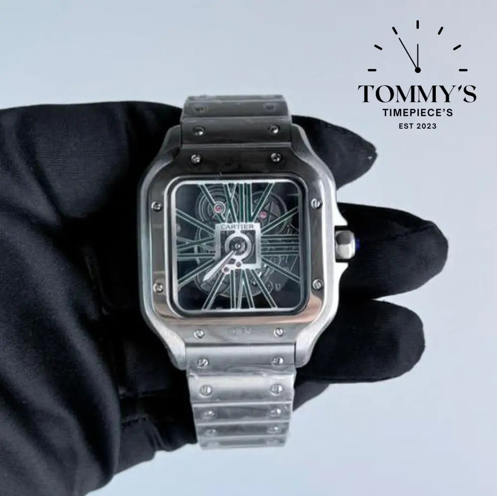 AAA+ Santos (Large Model) 39.8mm Skeleton Green Dial-Stainless Steel Bracelet