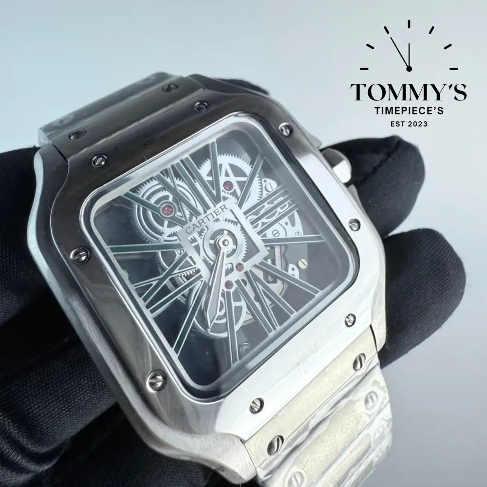 AAA+ Santos (Large Model) 39.8mm Skeleton Green Dial-Stainless Steel Bracelet