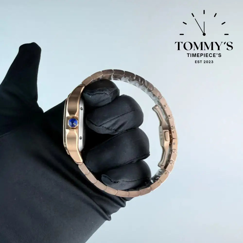 AAA+ Santos (Large Model) 39.8mm White Dial- Rose Gold (Diamond-Set Bezel)
