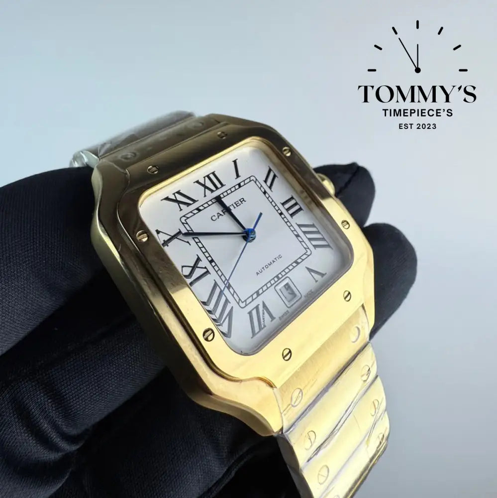 AAA+ Santos (Large Model) 39.8mm White Dial-Stainless Steel Bracelet (Yellow Gold)