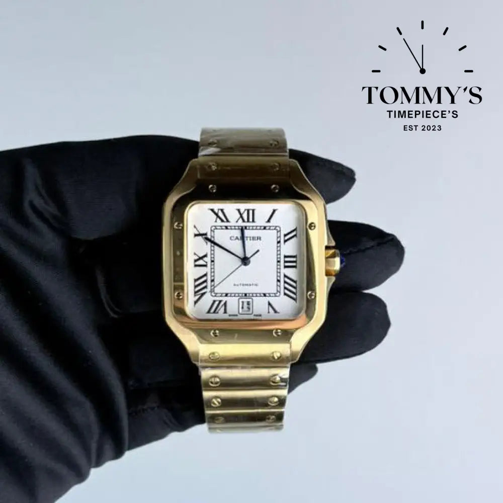 AAA+ Santos (Large Model) 39.8mm White Dial-Stainless Steel Bracelet (Yellow Gold)