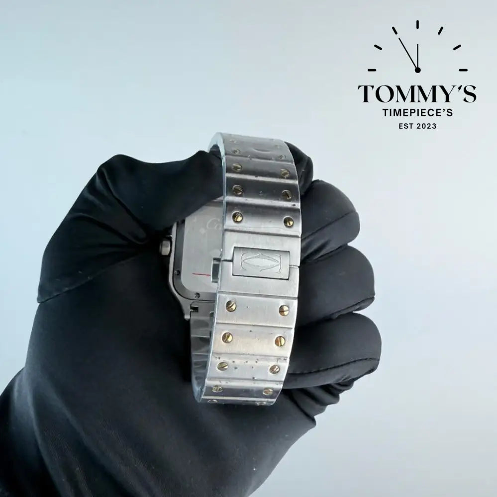 AAA+ Santos (Large Model) 39.8mm White Dial- Stainless Steel Bracelet (Yellow Gold Bezel)