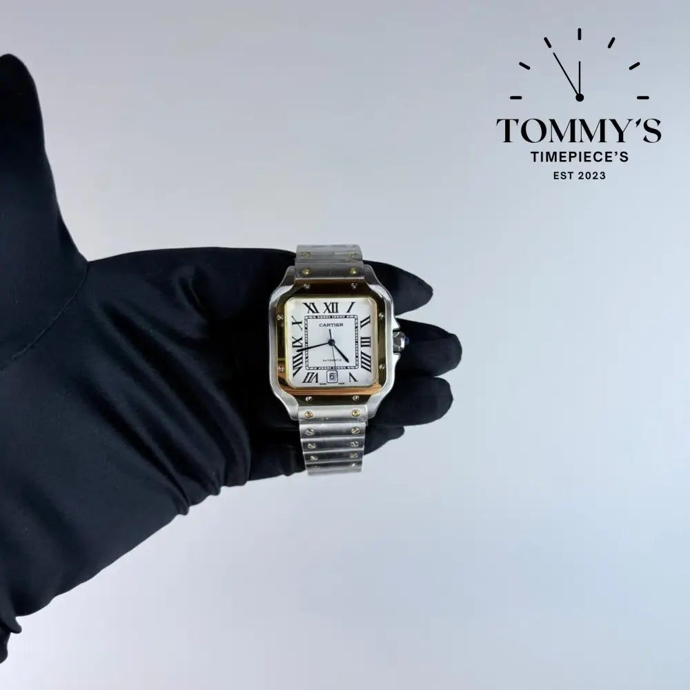AAA+ Santos (Large Model) 39.8mm White Dial-Stainless Steel Bracelet (Yellow Gold Bezel) Watches