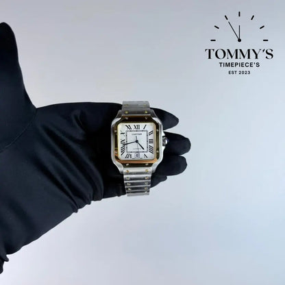 AAA+ Santos (Large Model) 39.8mm White Dial-Stainless Steel Bracelet (Yellow Gold Bezel) Watches