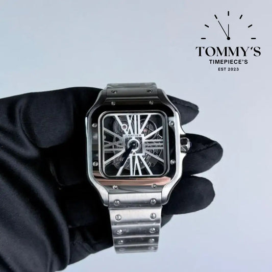 AAA+ Santos (Medium Model) 39.8mm Skeleton Dial-Stainless Steel Bracelet