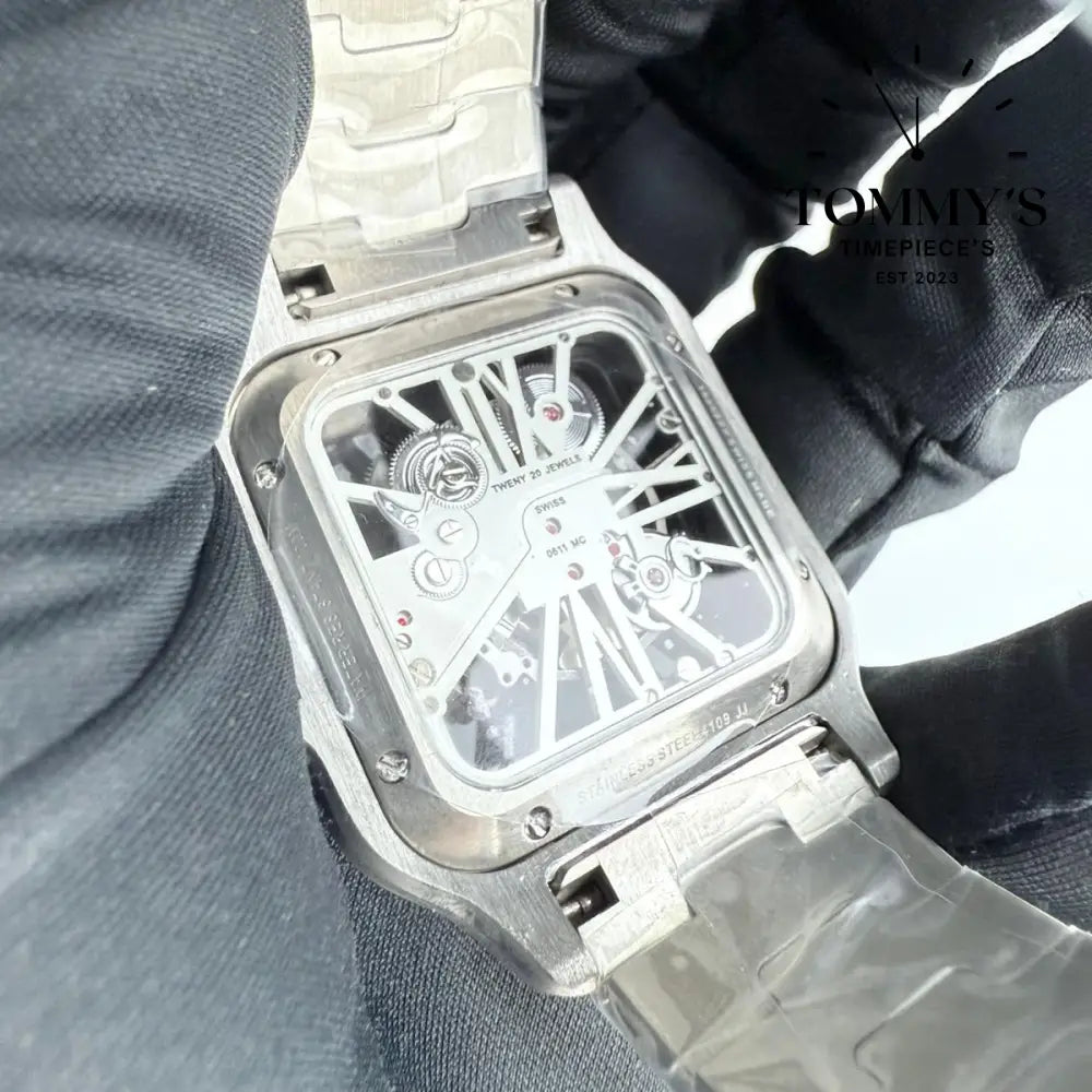 AAA+ Santos (Medium Model) 39.8mm Skeleton Dial-Stainless Steel Bracelet