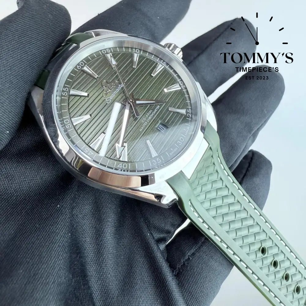 AAA+ Seamaster Aqua Terra 150M Co-Axial Master Chronometer 38mm Bay Green Dial-Rubber Strap (Silver Bezel)