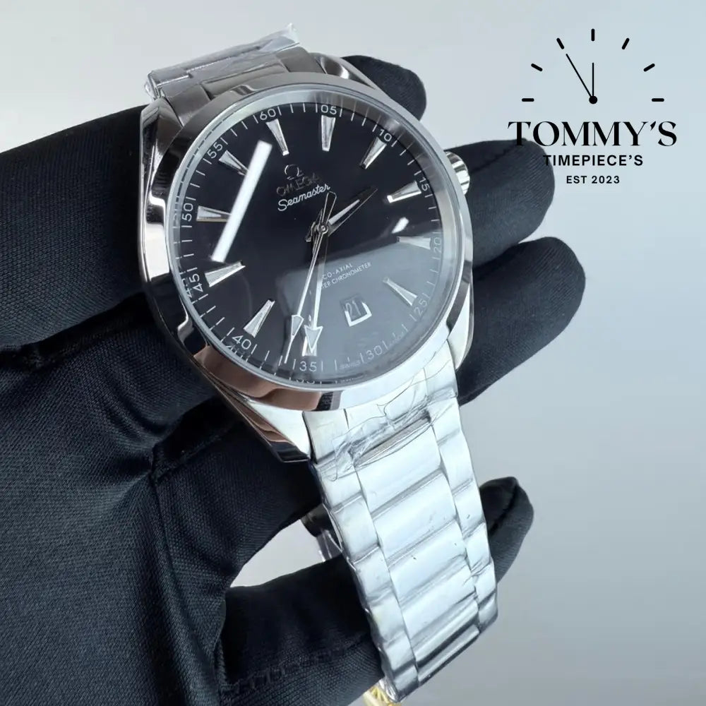 AAA+ Seamaster Aqua Terra 150M Co-Axial Master Chronometer 41mm Black Dial-Stainless Steel Bracelet (Silver Bezel)