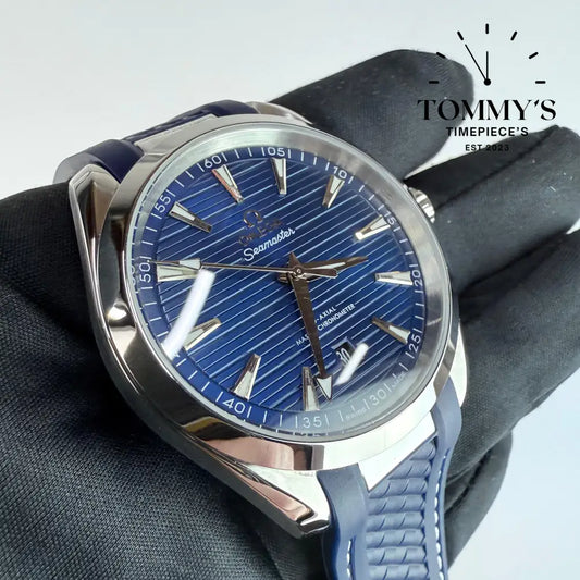 AAA+ Seamaster Aqua Terra 150M Co-Axial Master Chronometer 41mm Blue Dial- Blue Rubber Strap